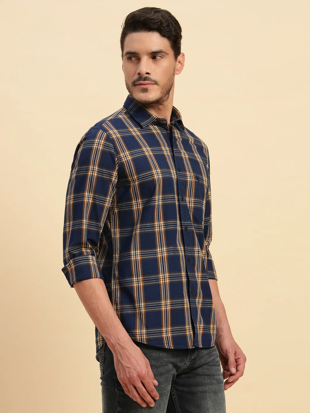 Casual Shirt for Men | Breathable & Soft with Color Fastness Regular Fit Spread Collar Neck Cotton Fabric Checkered Pattern - Image 5