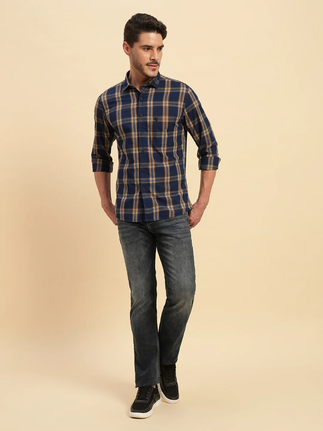 Casual Shirt for Men | Breathable & Soft with Color Fastness Regular Fit Spread Collar Neck Cotton Fabric Checkered Pattern - Image 6