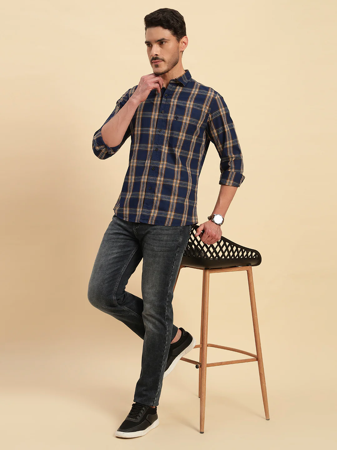 Casual Shirt for Men | Breathable & Soft with Color Fastness Regular Fit Spread Collar Neck Cotton Fabric Checkered Pattern - Image 9