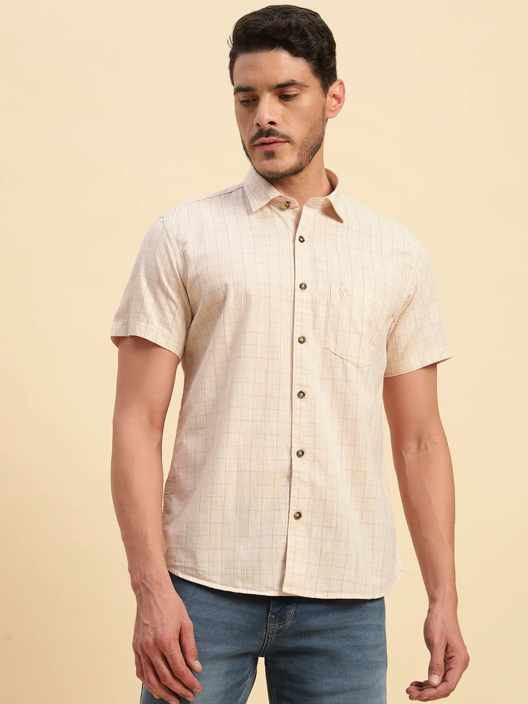 Casual Shirt for Men | Breathable & Soft with Color Fastness Regular Fit Spread Collar Neck Cotton Fabric Checkered Pattern - Image 3