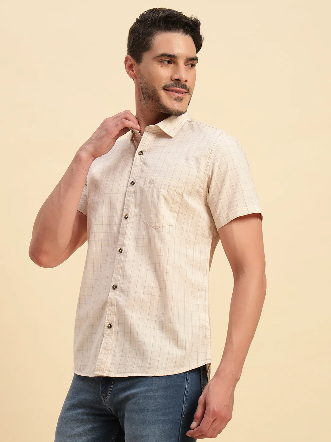 Casual Shirt for Men | Breathable & Soft with Color Fastness Regular Fit Spread Collar Neck Cotton Fabric Checkered Pattern - Image 4