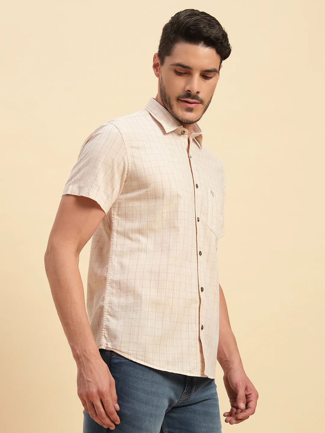 Casual Shirt for Men | Breathable & Soft with Color Fastness Regular Fit Spread Collar Neck Cotton Fabric Checkered Pattern - Image 5