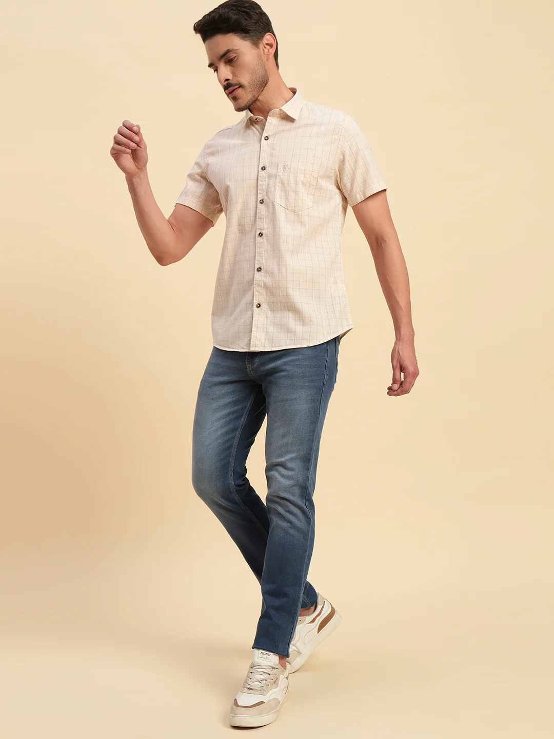 Casual Shirt for Men | Breathable & Soft with Color Fastness Regular Fit Spread Collar Neck Cotton Fabric Checkered Pattern - Image 6