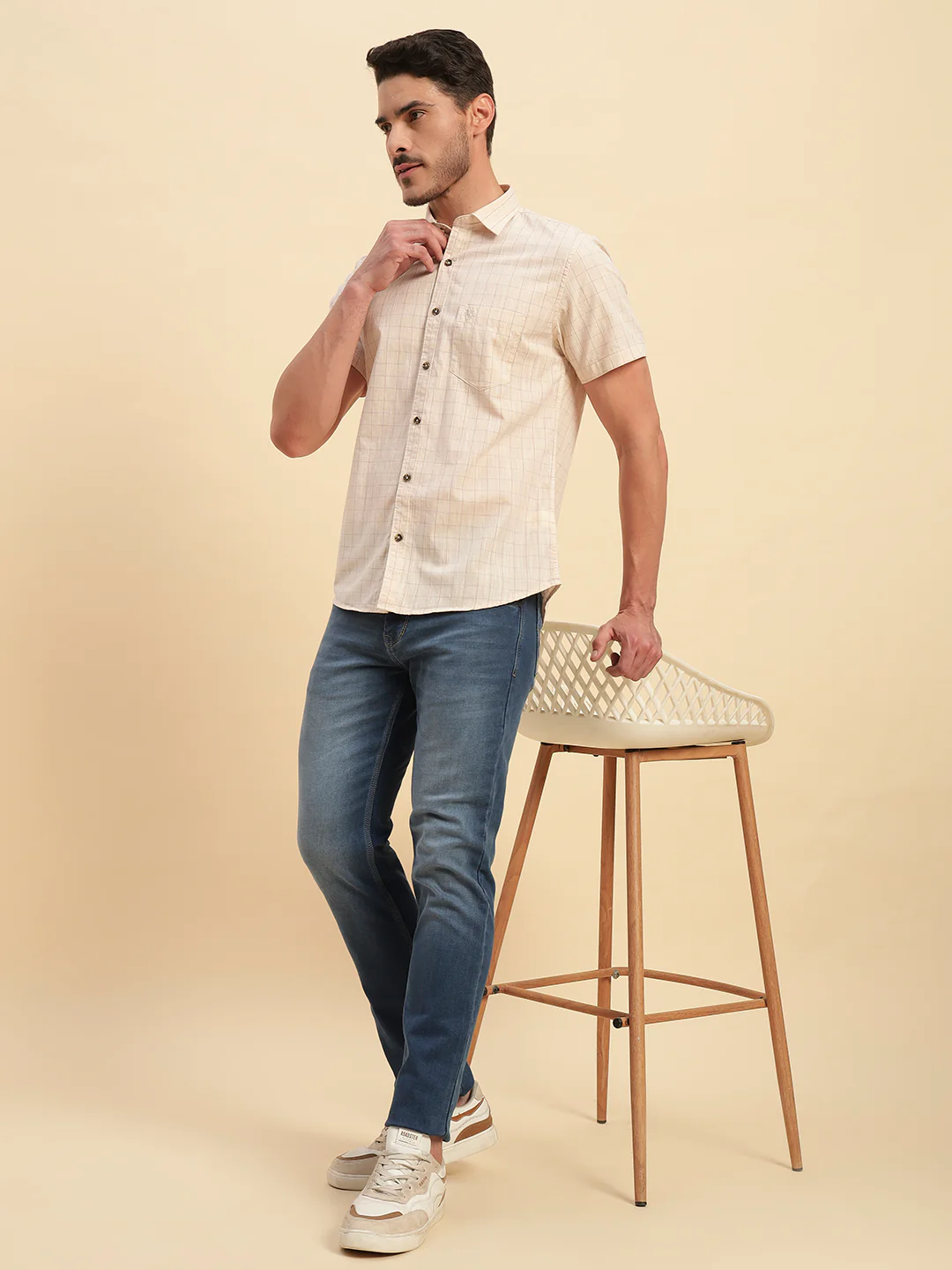Casual Shirt for Men | Breathable & Soft with Color Fastness Regular Fit Spread Collar Neck Cotton Fabric Checkered Pattern - Image 8