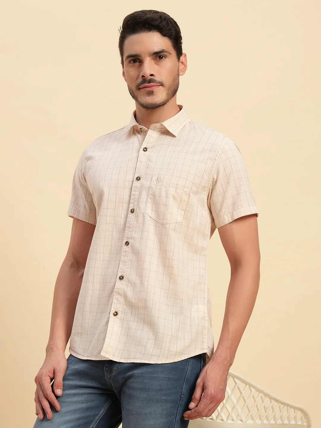 Casual Shirt for Men | Breathable & Soft with Color Fastness Regular Fit Spread Collar Neck Cotton Fabric Checkered Pattern - Image 9