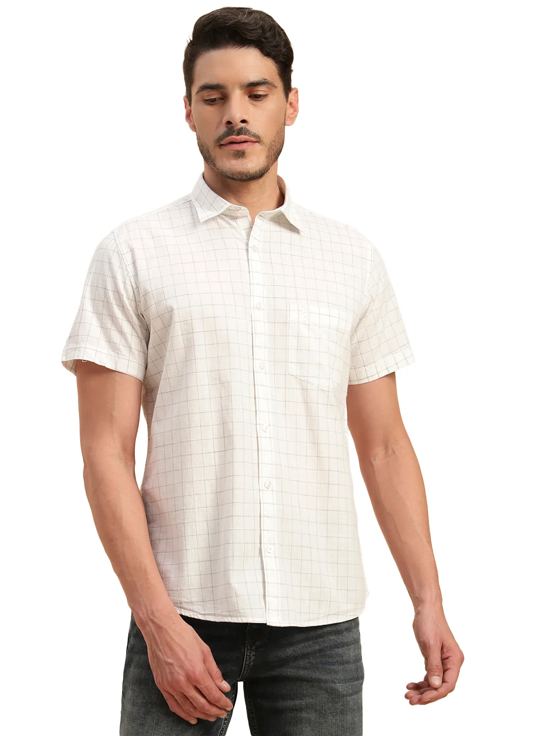 Casual Shirt for Men | Breathable & Soft with Color Fastness Regular Fit Spread Collar Neck Cotton Fabric Checkered Pattern - Image 3