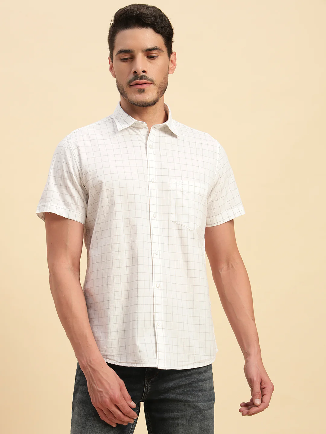 Casual Shirt for Men | Breathable & Soft with Color Fastness Regular Fit Spread Collar Neck Cotton Fabric Checkered Pattern - Image 4