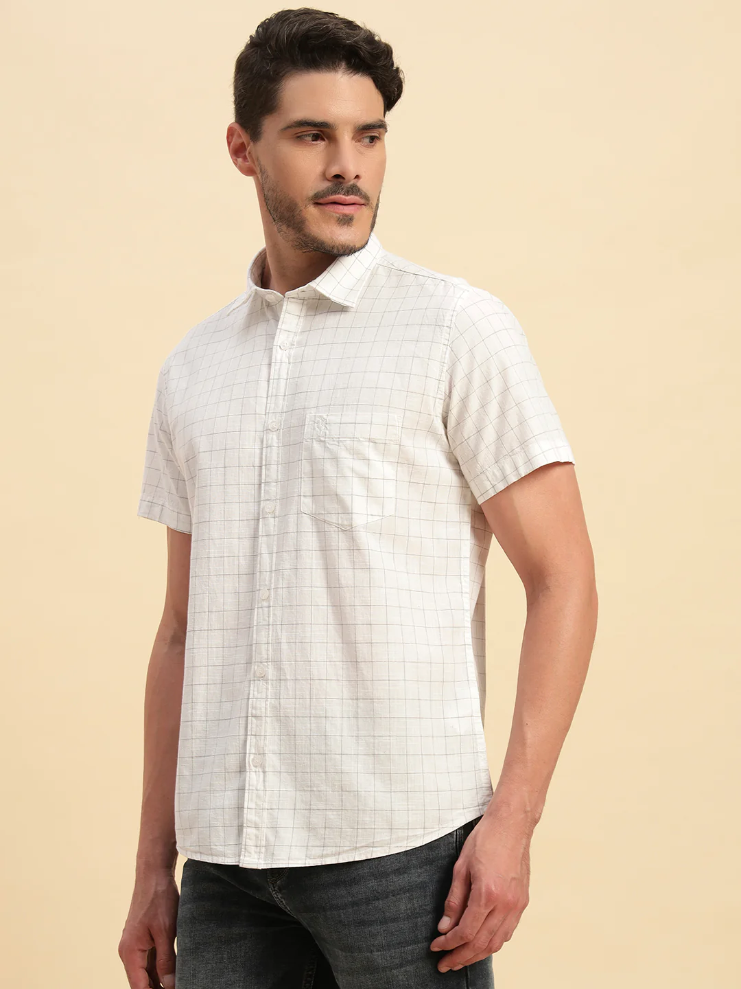Casual Shirt for Men | Breathable & Soft with Color Fastness Regular Fit Spread Collar Neck Cotton Fabric Checkered Pattern - Image 5
