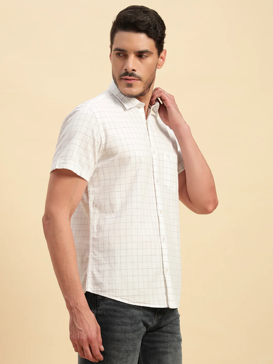 Casual Shirt for Men | Breathable & Soft with Color Fastness Regular Fit Spread Collar Neck Cotton Fabric Checkered Pattern - Image 6
