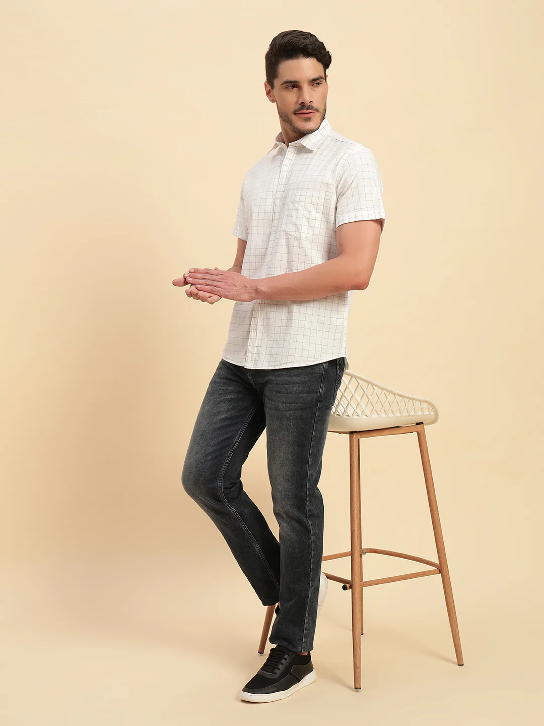 Casual Shirt for Men | Breathable & Soft with Color Fastness Regular Fit Spread Collar Neck Cotton Fabric Checkered Pattern - Image 9
