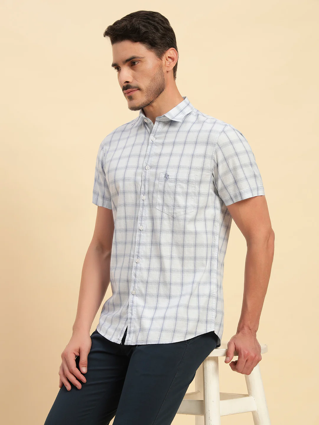 Casual Shirt for Men | Breathable & Soft with Color Fastness Regular Fit Spread Collar Neck Cotton Fabric Checkered Pattern - Image 9