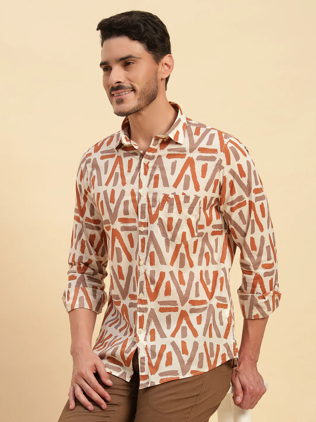 Casual Shirt for Men | Breathable & Soft with Color Fastness Regular Fit Spread Collar Neck Cotton Fabric Printed Pattern - Image 10