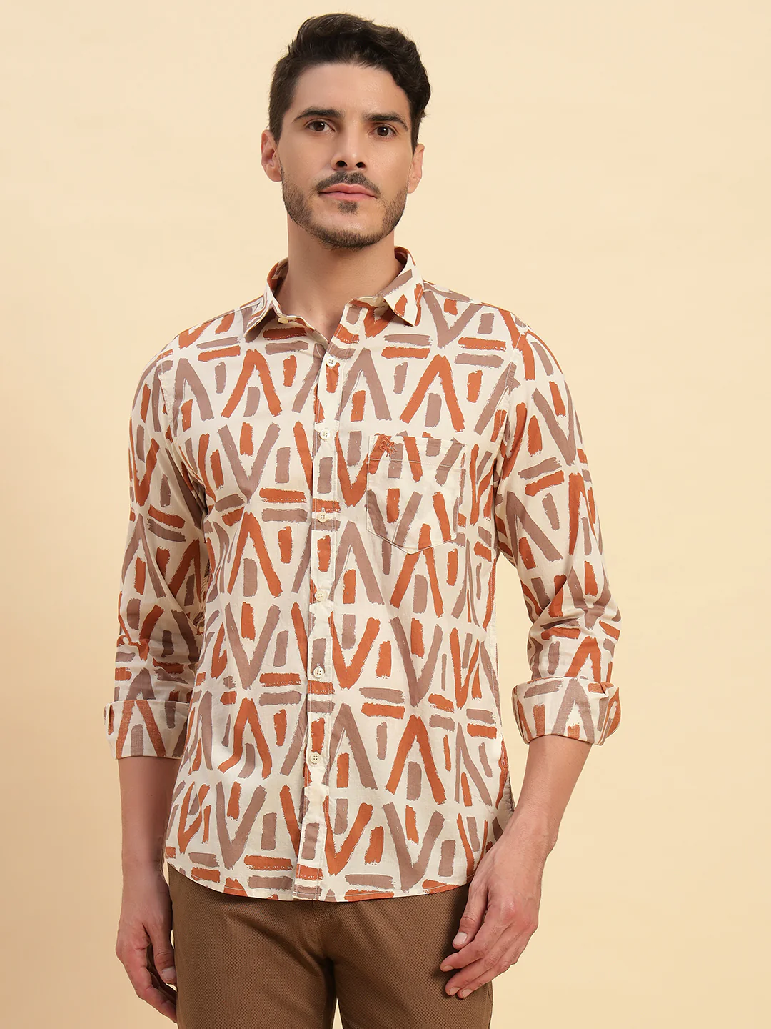 Casual Shirt for Men | Breathable & Soft with Color Fastness Regular Fit Spread Collar Neck Cotton Fabric Printed Pattern - Image 2