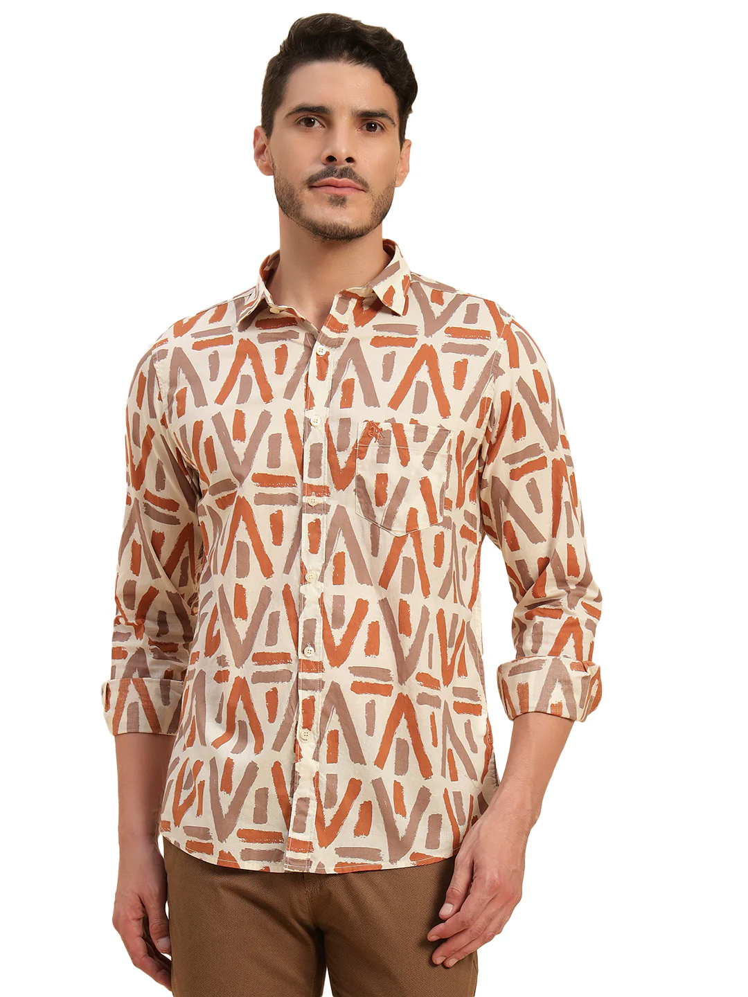 Casual Shirt for Men | Breathable & Soft with Color Fastness Regular Fit Spread Collar Neck Cotton Fabric Printed Pattern - Image 3