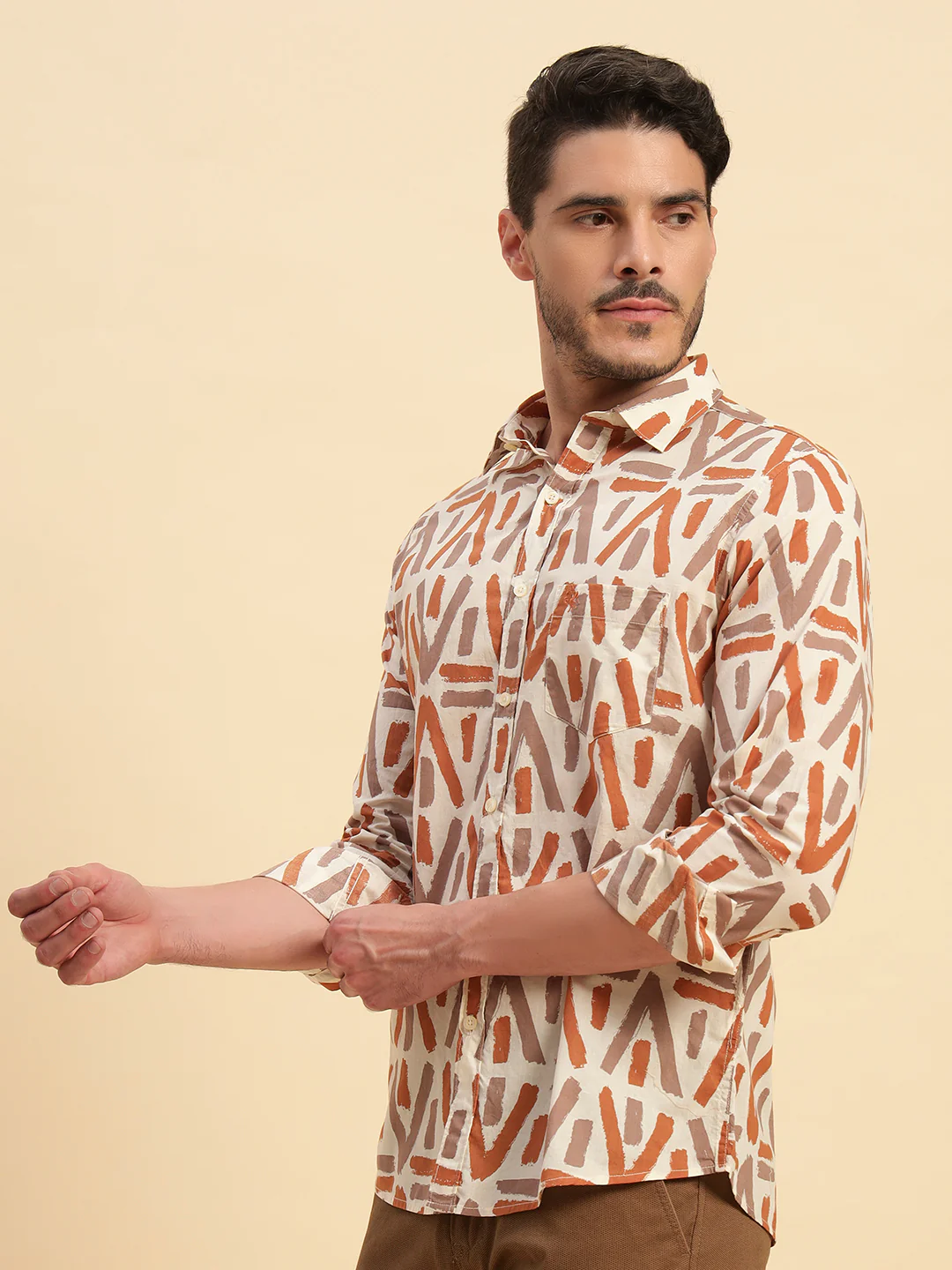 Casual Shirt for Men | Breathable & Soft with Color Fastness Regular Fit Spread Collar Neck Cotton Fabric Printed Pattern - Image 4