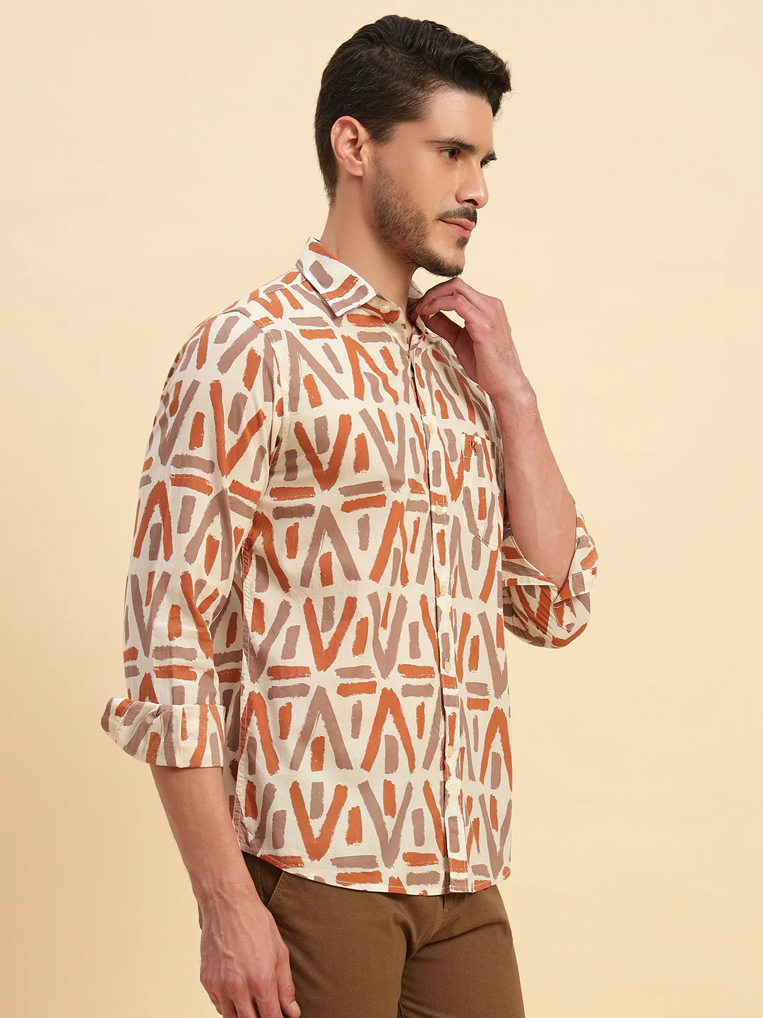 Casual Shirt for Men | Breathable & Soft with Color Fastness Regular Fit Spread Collar Neck Cotton Fabric Printed Pattern - Image 5