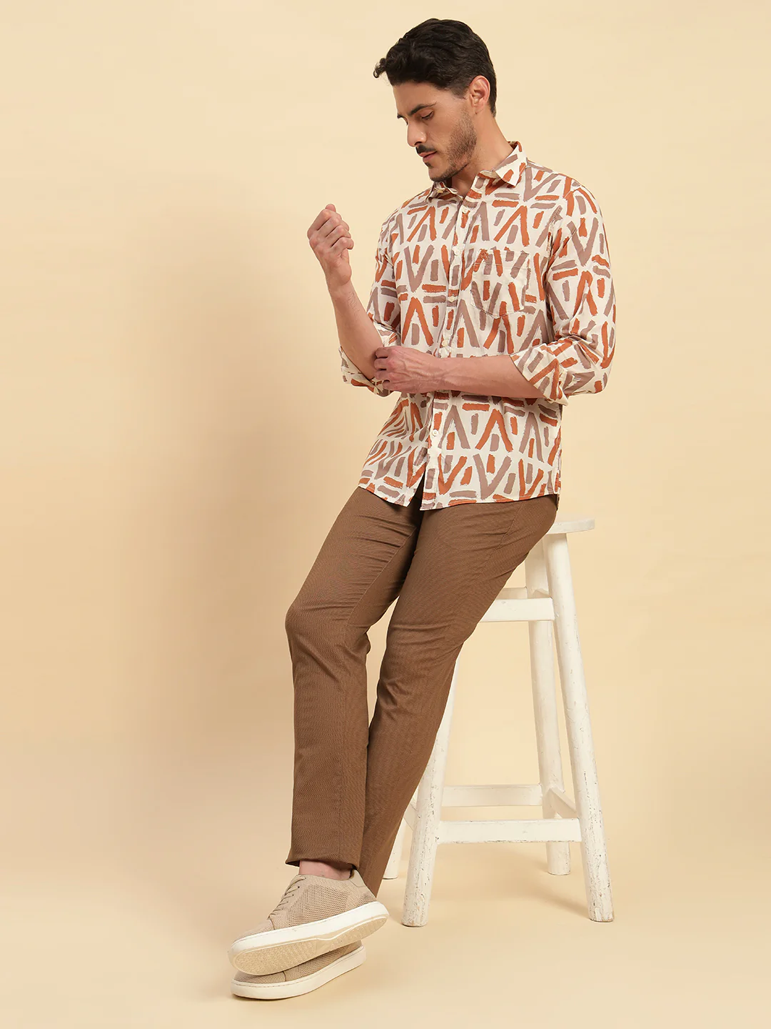 Casual Shirt for Men | Breathable & Soft with Color Fastness Regular Fit Spread Collar Neck Cotton Fabric Printed Pattern - Image 9