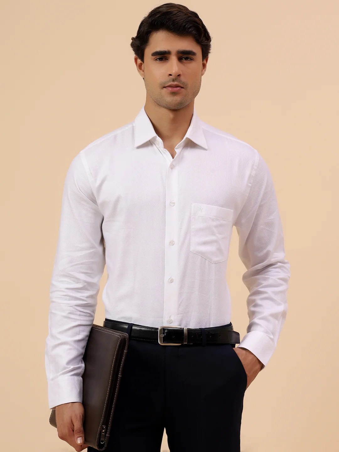 Formal Shirt for Men l Breathable & Soft with Color Fastness Regular Fit Spread Collar Neck Cotton Fabric Self Design Pattern - Image 2