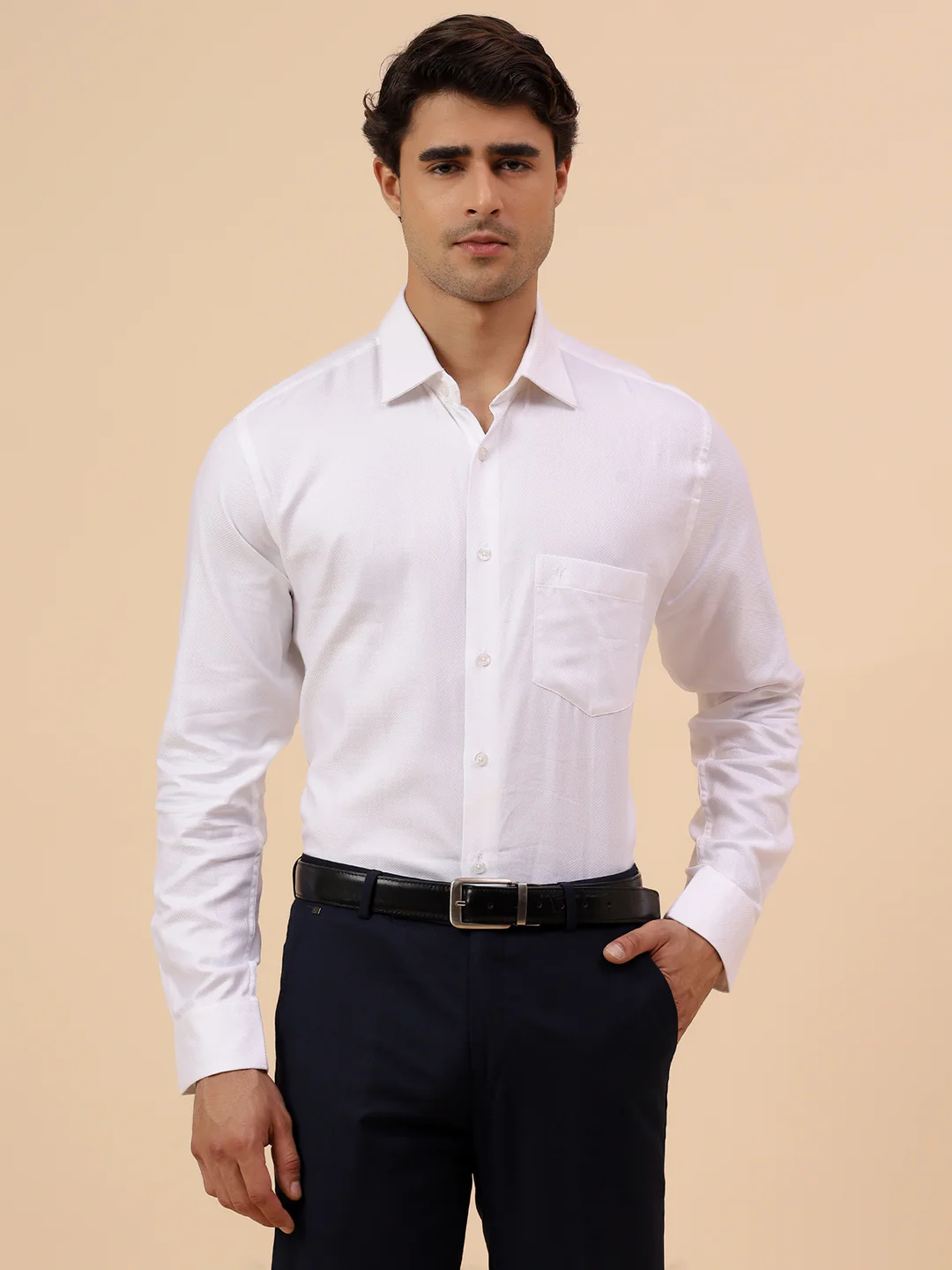 Formal Shirt for Men l Breathable & Soft with Color Fastness Regular Fit Spread Collar Neck Cotton Fabric Self Design Pattern - Image 3