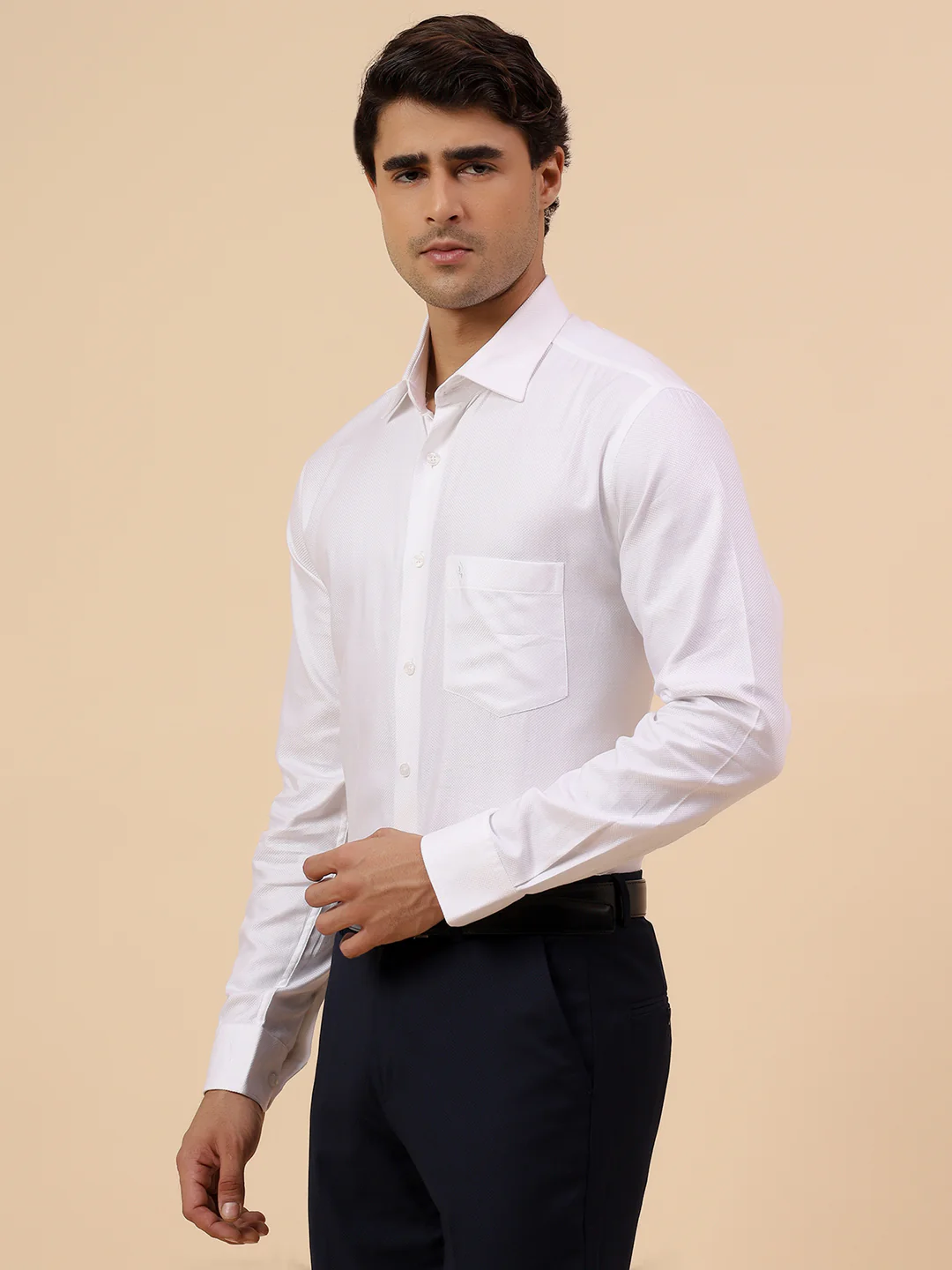 Formal Shirt for Men l Breathable & Soft with Color Fastness Regular Fit Spread Collar Neck Cotton Fabric Self Design Pattern - Image 4