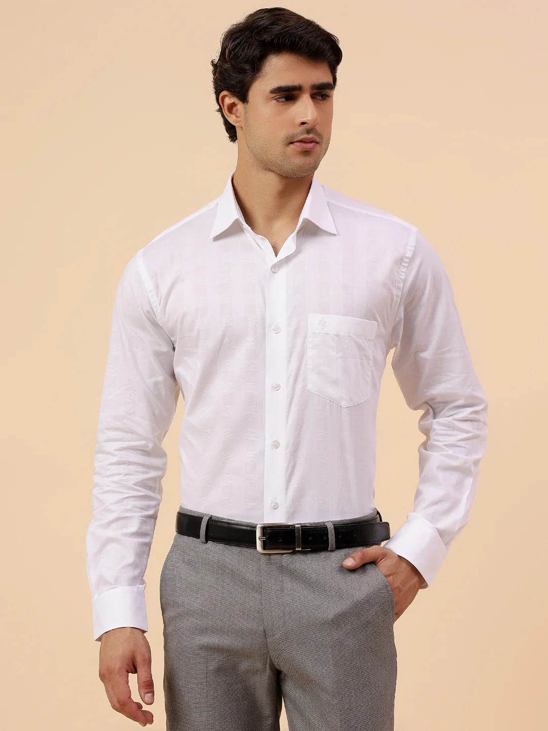 Formal Shirt for Men l Breathable & Soft with Color Fastness Regular Fit Spread Collar Neck Cotton Fabric Self Design Pattern - Image 3