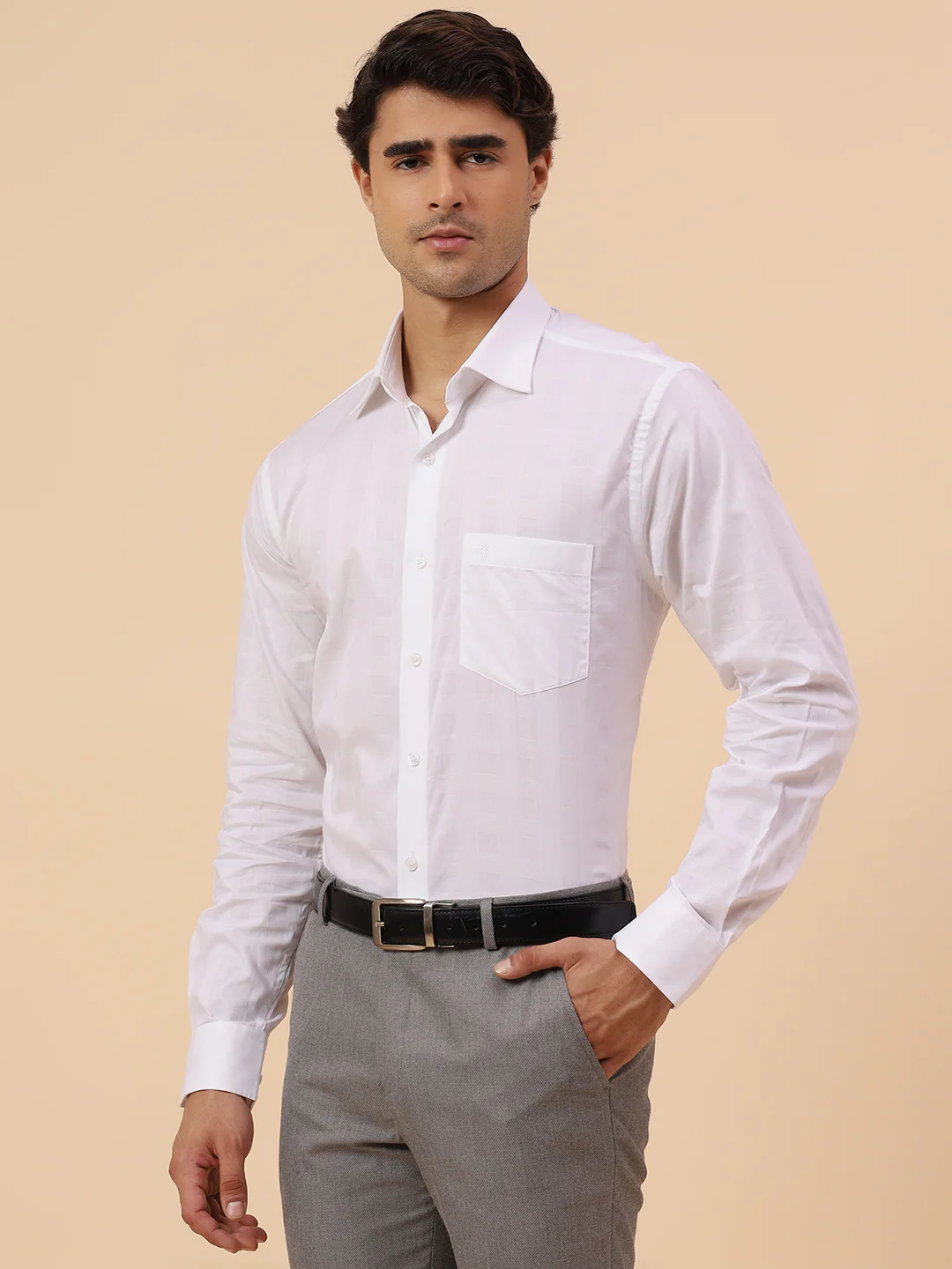 Formal Shirt for Men l Breathable & Soft with Color Fastness Regular Fit Spread Collar Neck Cotton Fabric Self Design Pattern - Image 4