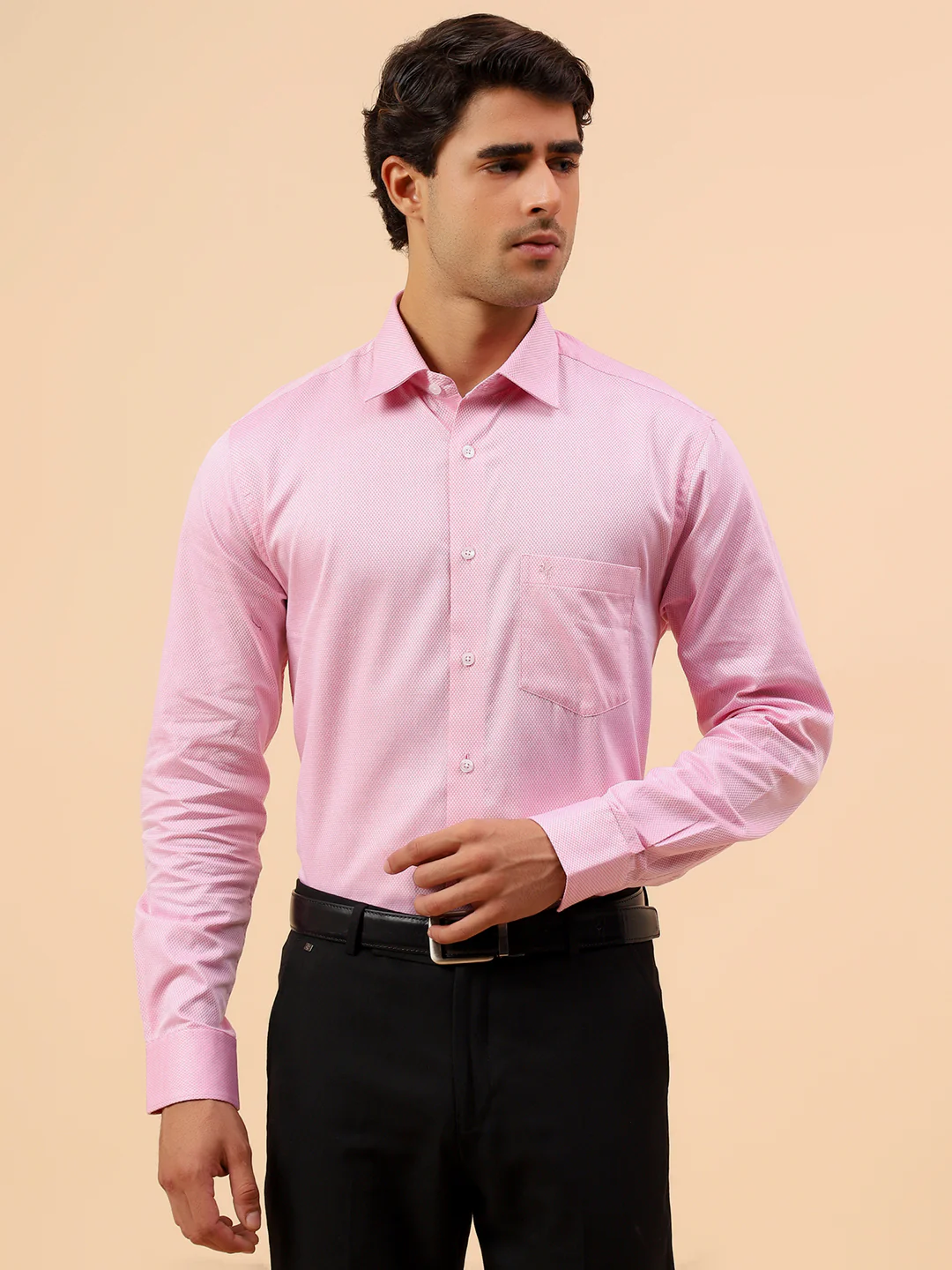 Formal Shirt for Men l Breathable & Soft with Color Fastness Regular Fit Spread Collar Neck Cotton Blend Fabric Self Design Pattern - Image 3