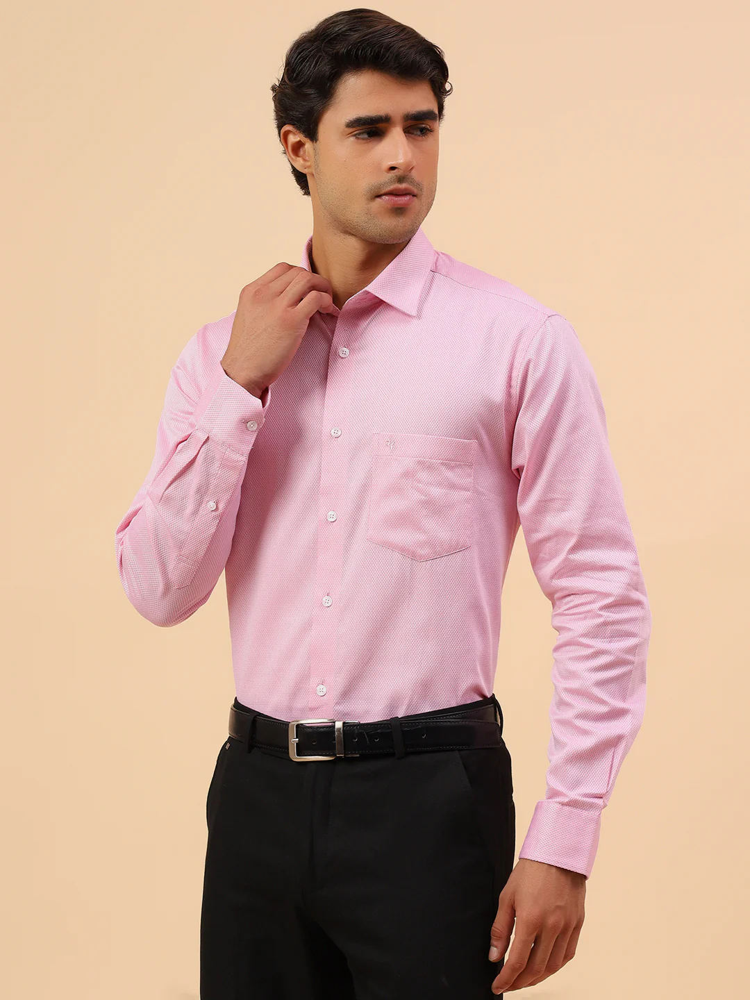 Formal Shirt for Men l Breathable & Soft with Color Fastness Regular Fit Spread Collar Neck Cotton Blend Fabric Self Design Pattern - Image 4