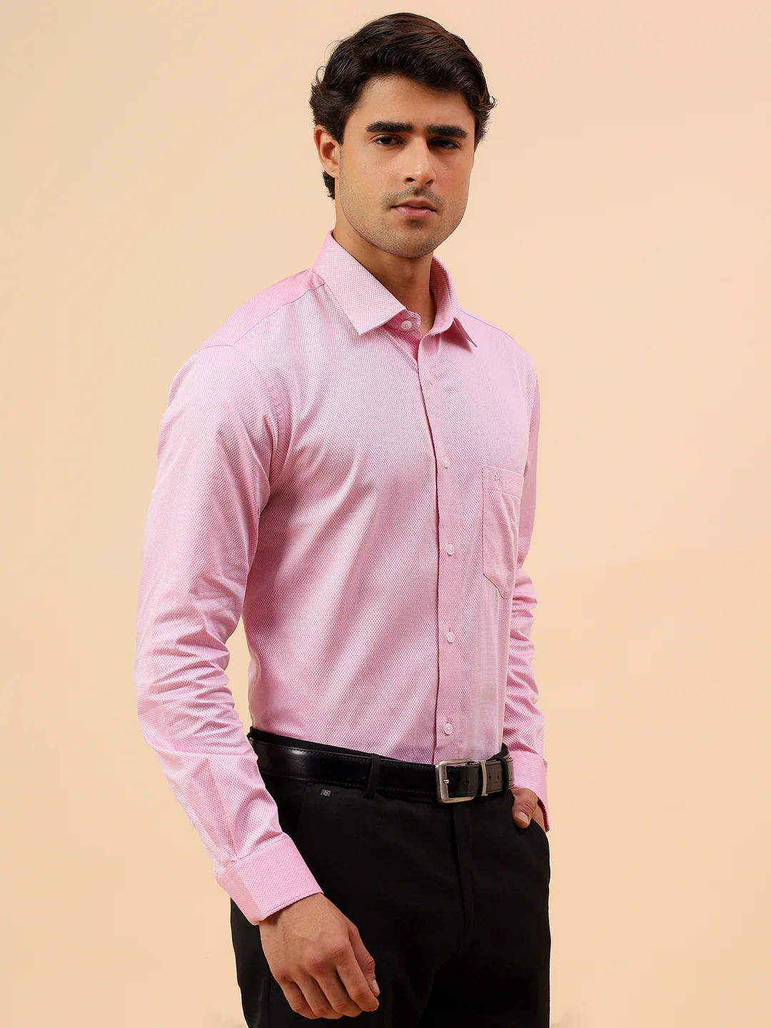 Formal Shirt for Men l Breathable & Soft with Color Fastness Regular Fit Spread Collar Neck Cotton Blend Fabric Self Design Pattern - Image 5
