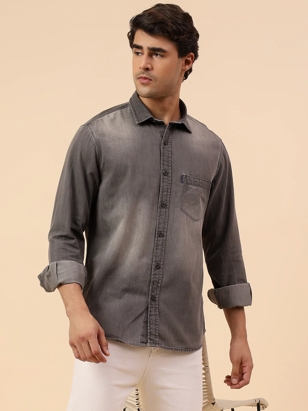 Casual Shirt for Men | Breathable & Soft with Color Fastness Regular Fit Spread Collar Neck Cotton Fabric Solid Pattern - Image 2
