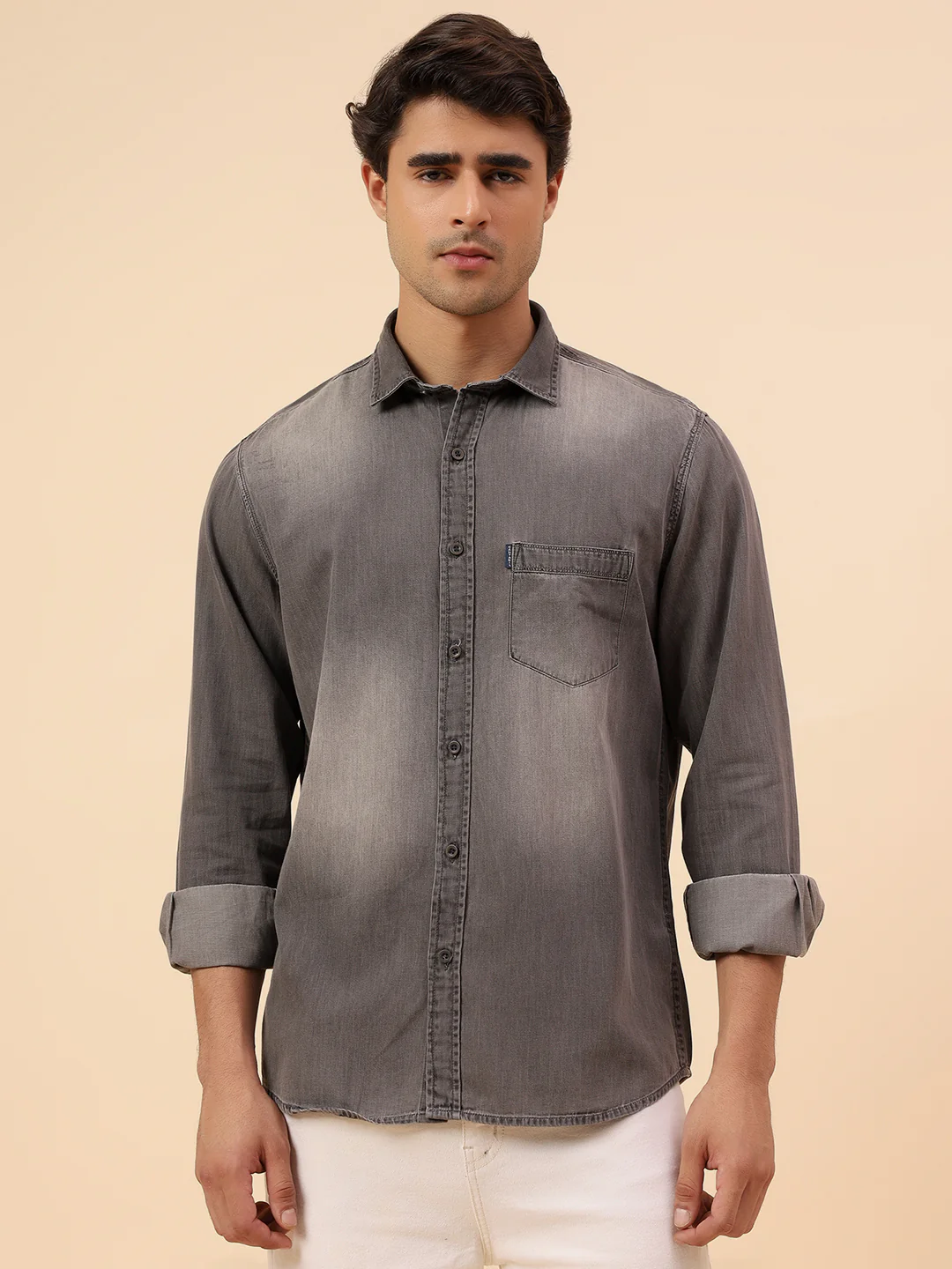 Casual Shirt for Men | Breathable & Soft with Color Fastness Regular Fit Spread Collar Neck Cotton Fabric Solid Pattern - Image 3