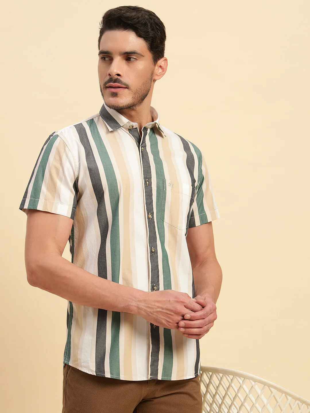 Casual Shirt for Men | Breathable & Soft with Color Fastness Regular Fit Spread Collar Neck Cotton Fabric Striped Pattern - Image 10