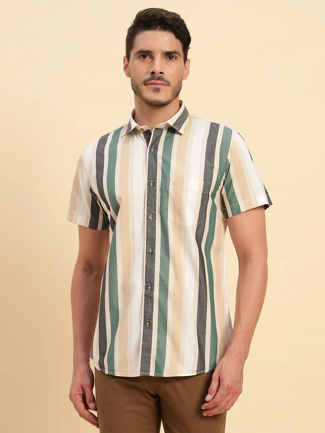 Casual Shirt for Men | Breathable & Soft with Color Fastness Regular Fit Spread Collar Neck Cotton Fabric Striped Pattern - Image 2