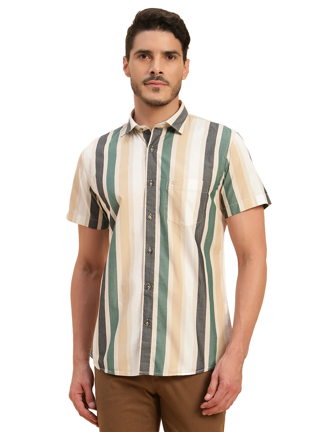 Casual Shirt for Men | Breathable & Soft with Color Fastness Regular Fit Spread Collar Neck Cotton Fabric Striped Pattern - Image 3