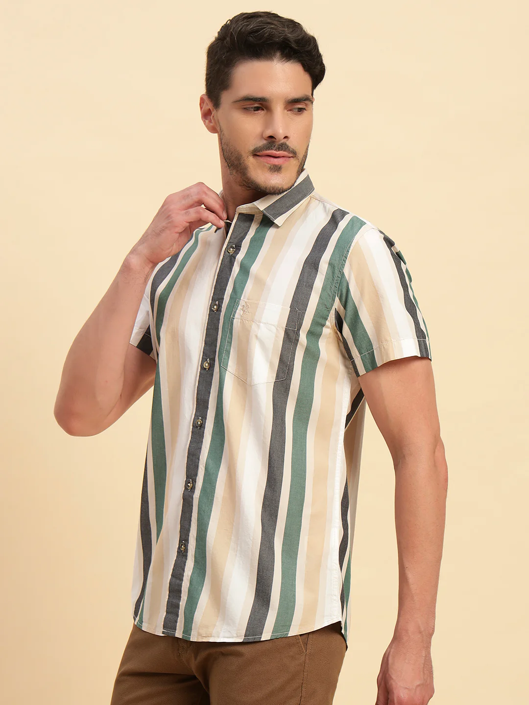 Casual Shirt for Men | Breathable & Soft with Color Fastness Regular Fit Spread Collar Neck Cotton Fabric Striped Pattern - Image 4