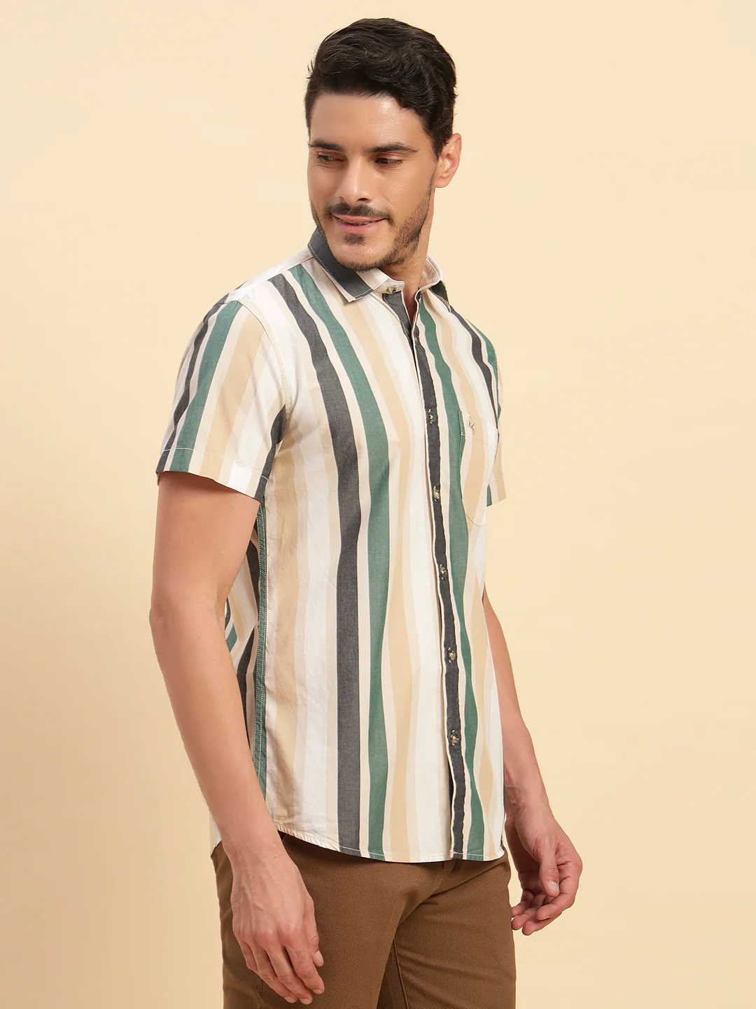 Casual Shirt for Men | Breathable & Soft with Color Fastness Regular Fit Spread Collar Neck Cotton Fabric Striped Pattern - Image 5