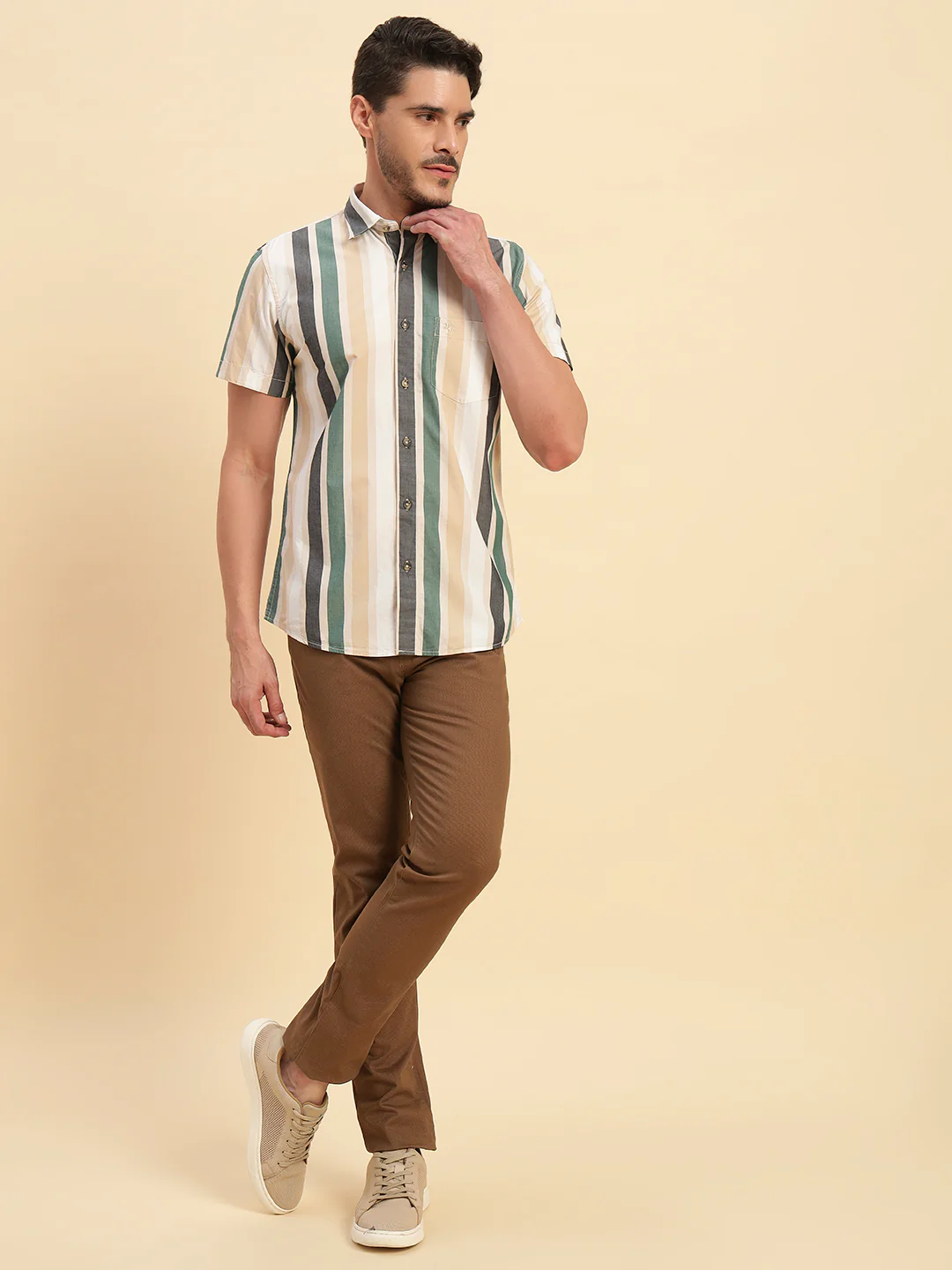 Casual Shirt for Men | Breathable & Soft with Color Fastness Regular Fit Spread Collar Neck Cotton Fabric Striped Pattern - Image 6