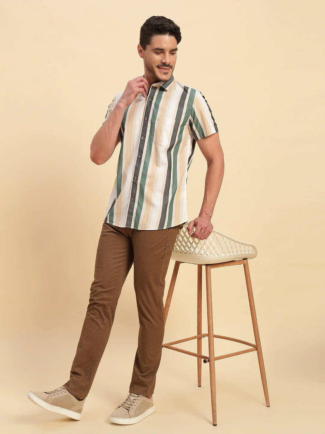 Casual Shirt for Men | Breathable & Soft with Color Fastness Regular Fit Spread Collar Neck Cotton Fabric Striped Pattern - Image 9