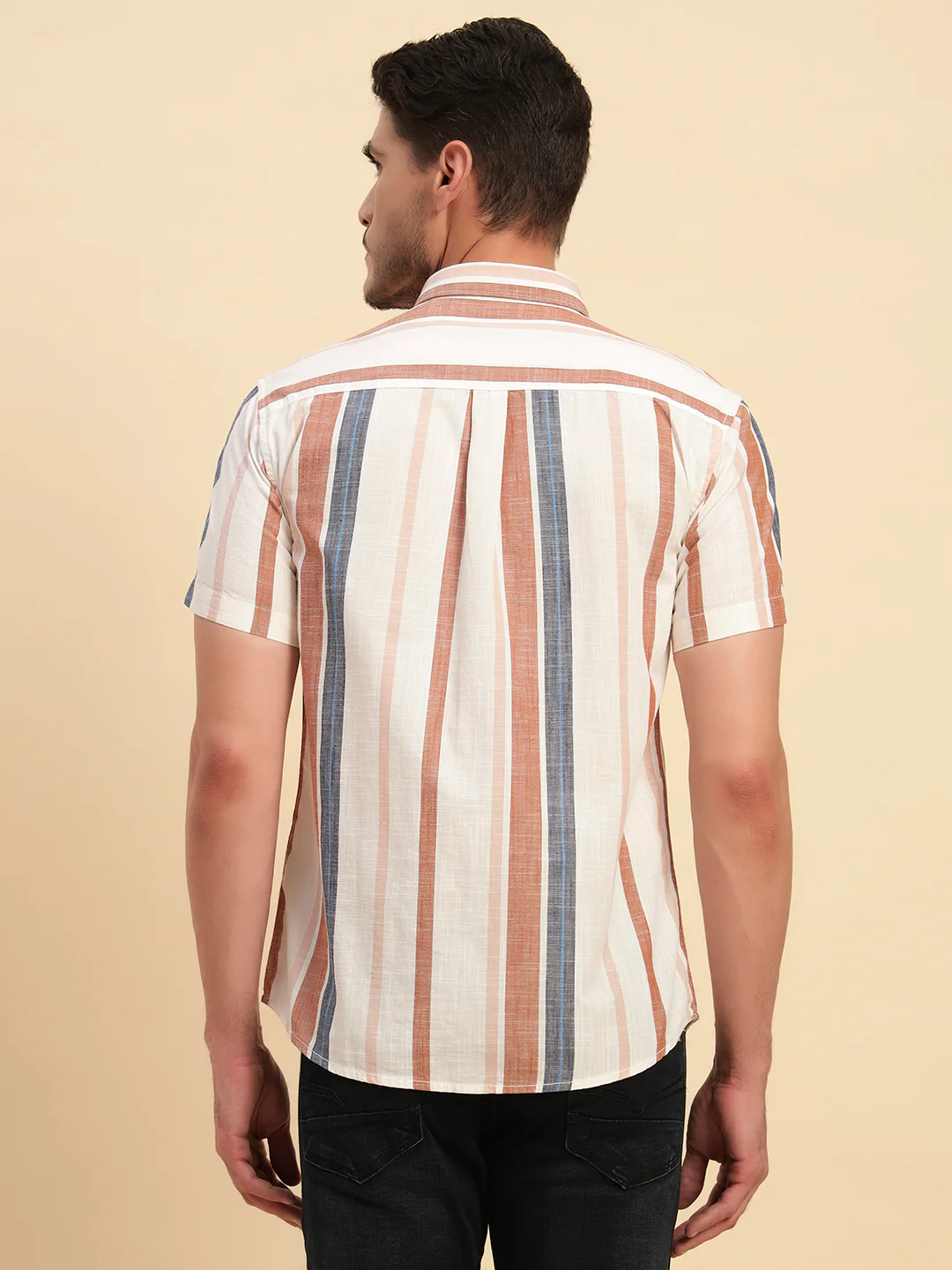 Casual Shirt for Men | Breathable & Soft with Color Fastness Regular Fit Spread Collar Neck Cotton Fabric Striped Pattern - Image 3