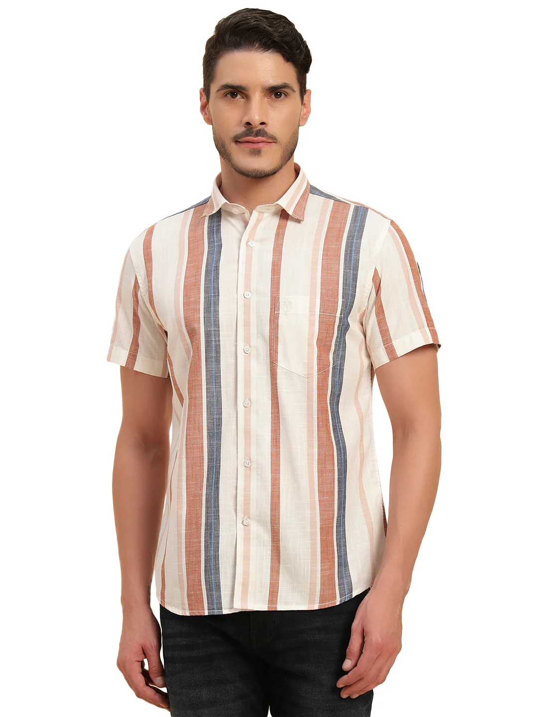 Casual Shirt for Men | Breathable & Soft with Color Fastness Regular Fit Spread Collar Neck Cotton Fabric Striped Pattern - Image 4