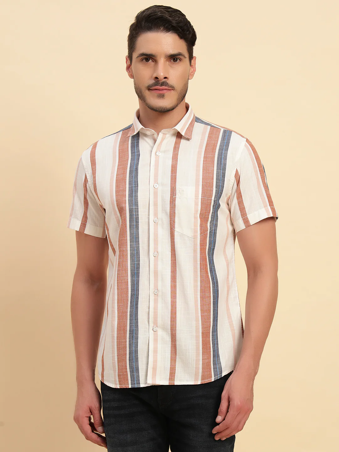 Casual Shirt for Men | Breathable & Soft with Color Fastness Regular Fit Spread Collar Neck Cotton Fabric Striped Pattern - Image 5