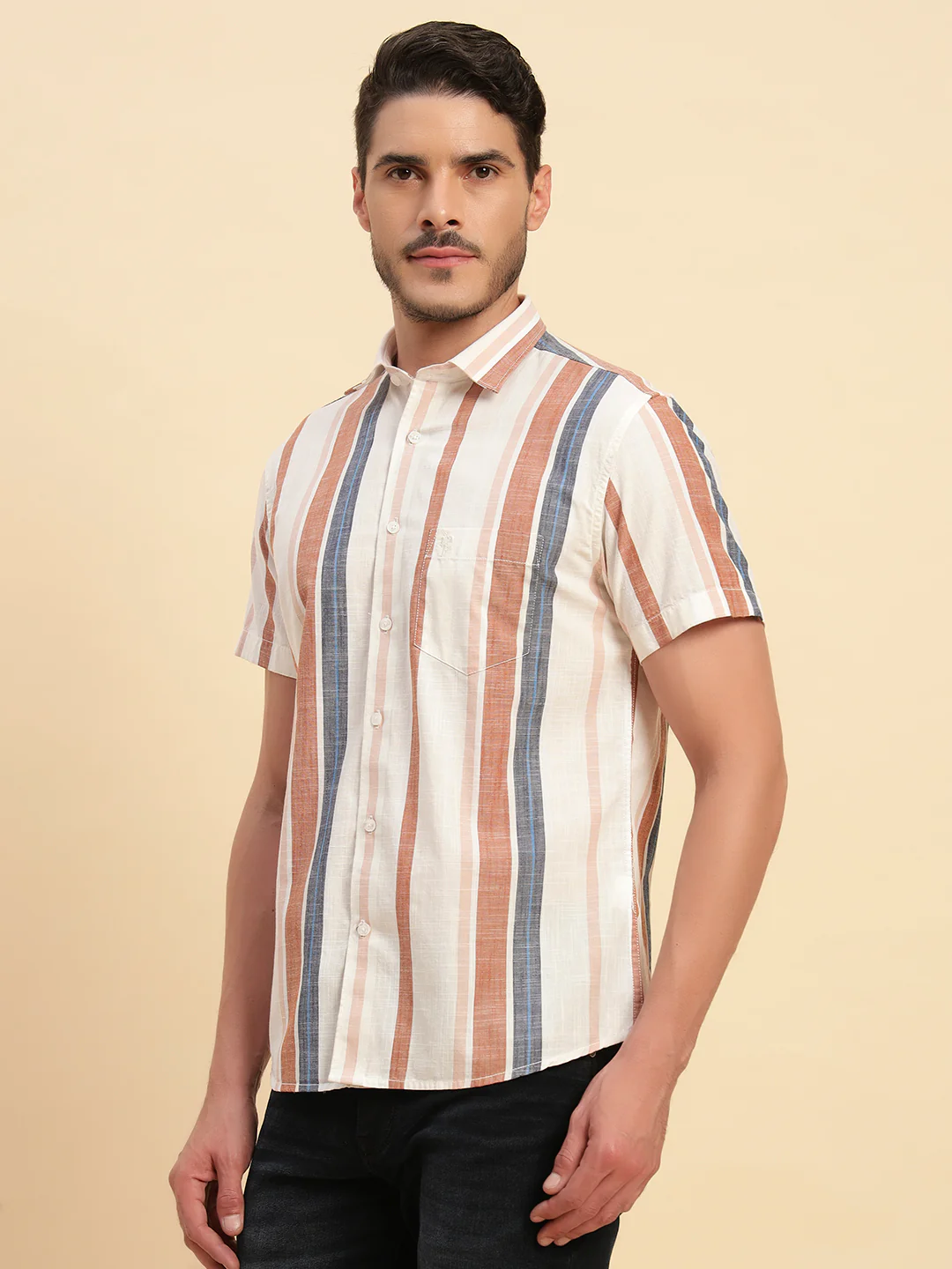 Casual Shirt for Men | Breathable & Soft with Color Fastness Regular Fit Spread Collar Neck Cotton Fabric Striped Pattern - Image 6