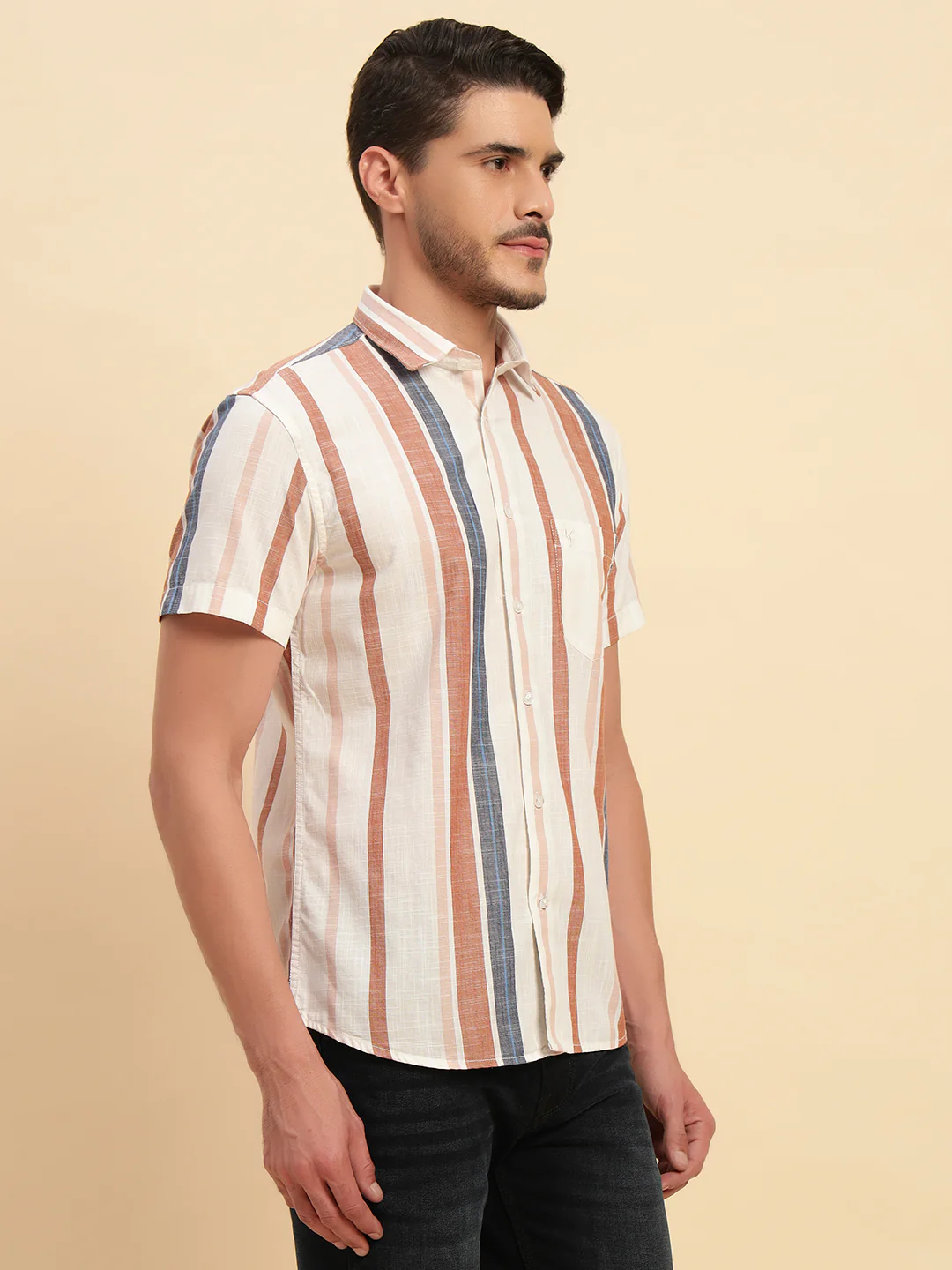 Casual Shirt for Men | Breathable & Soft with Color Fastness Regular Fit Spread Collar Neck Cotton Fabric Striped Pattern - Image 7