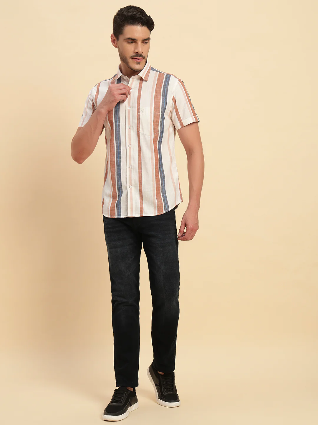 Casual Shirt for Men | Breathable & Soft with Color Fastness Regular Fit Spread Collar Neck Cotton Fabric Striped Pattern - Image 8