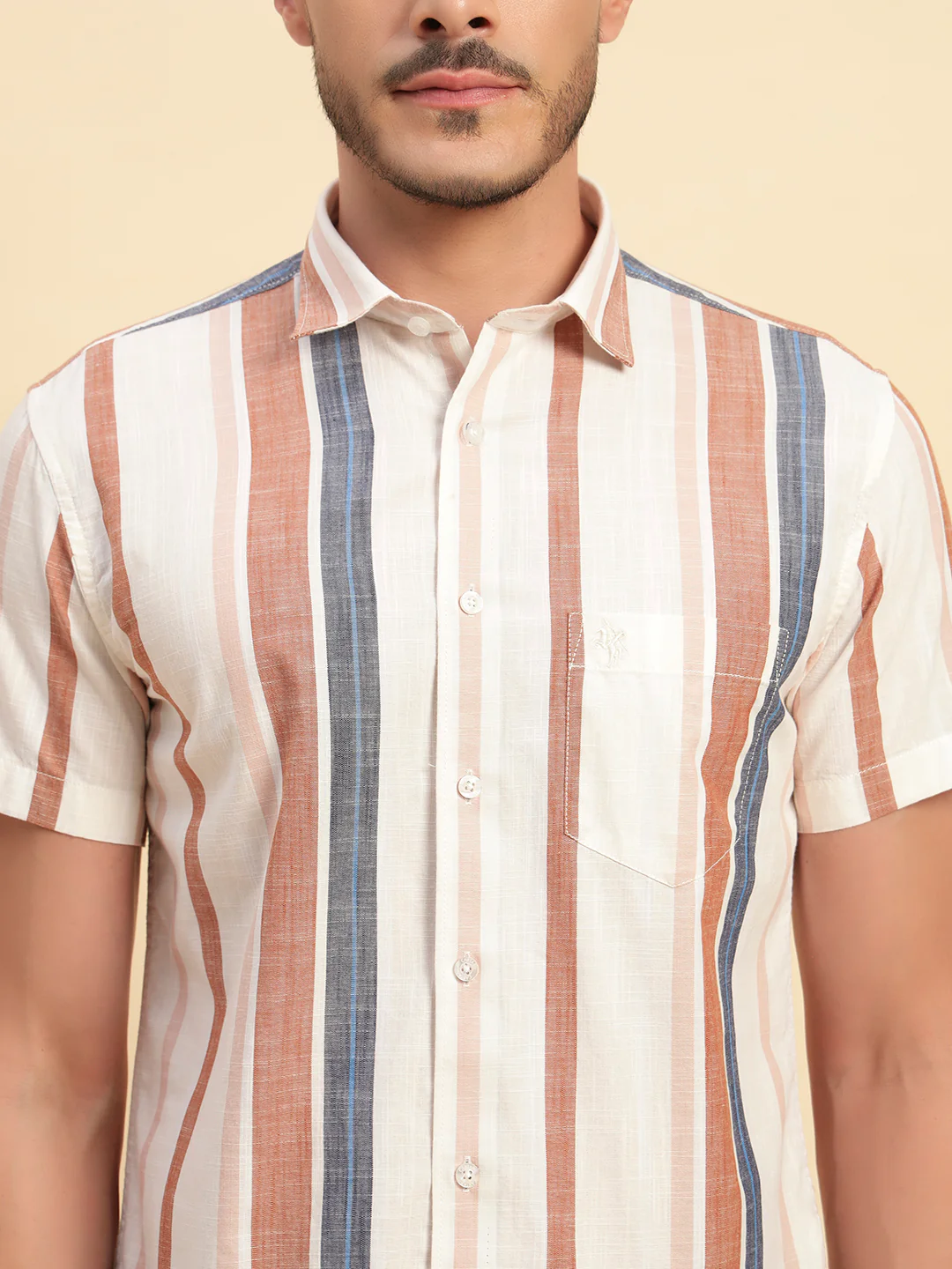 Casual Shirt for Men | Breathable & Soft with Color Fastness Regular Fit Spread Collar Neck Cotton Fabric Striped Pattern - Image 9