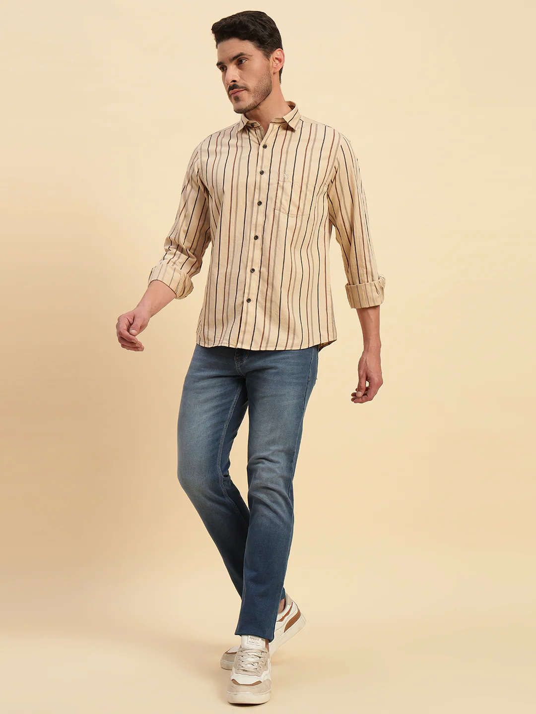 Casual Shirt for Men | Breathable & Soft with Color Fastness Regular Fit Spread Collar Neck Cotton Fabric Striped Pattern - Image 10