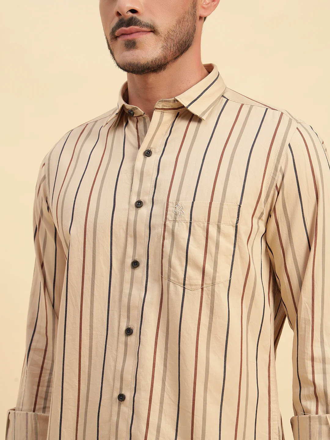 Casual Shirt for Men | Breathable & Soft with Color Fastness Regular Fit Spread Collar Neck Cotton Fabric Striped Pattern - Image 11