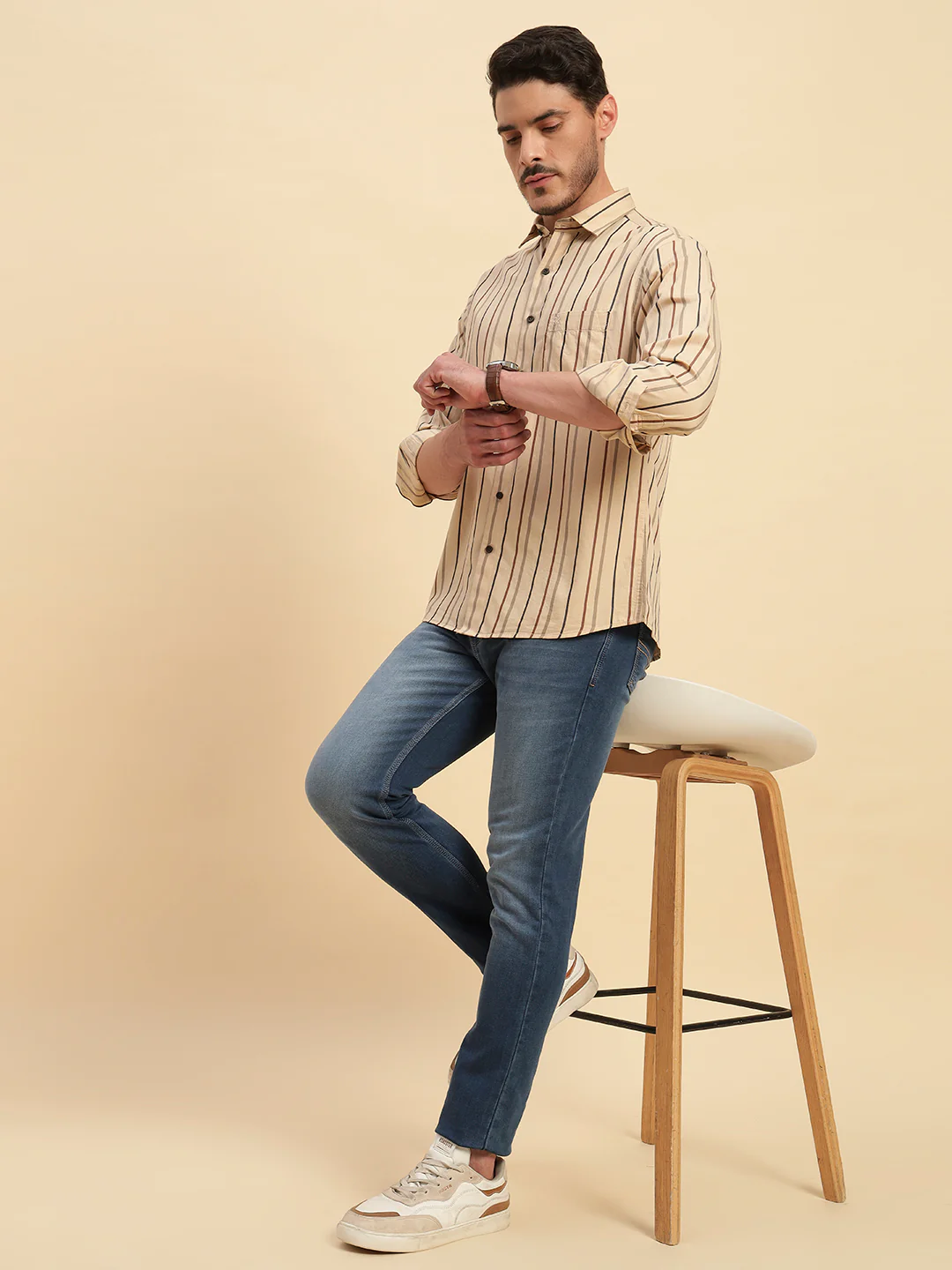 Casual Shirt for Men | Breathable & Soft with Color Fastness Regular Fit Spread Collar Neck Cotton Fabric Striped Pattern - Image 12