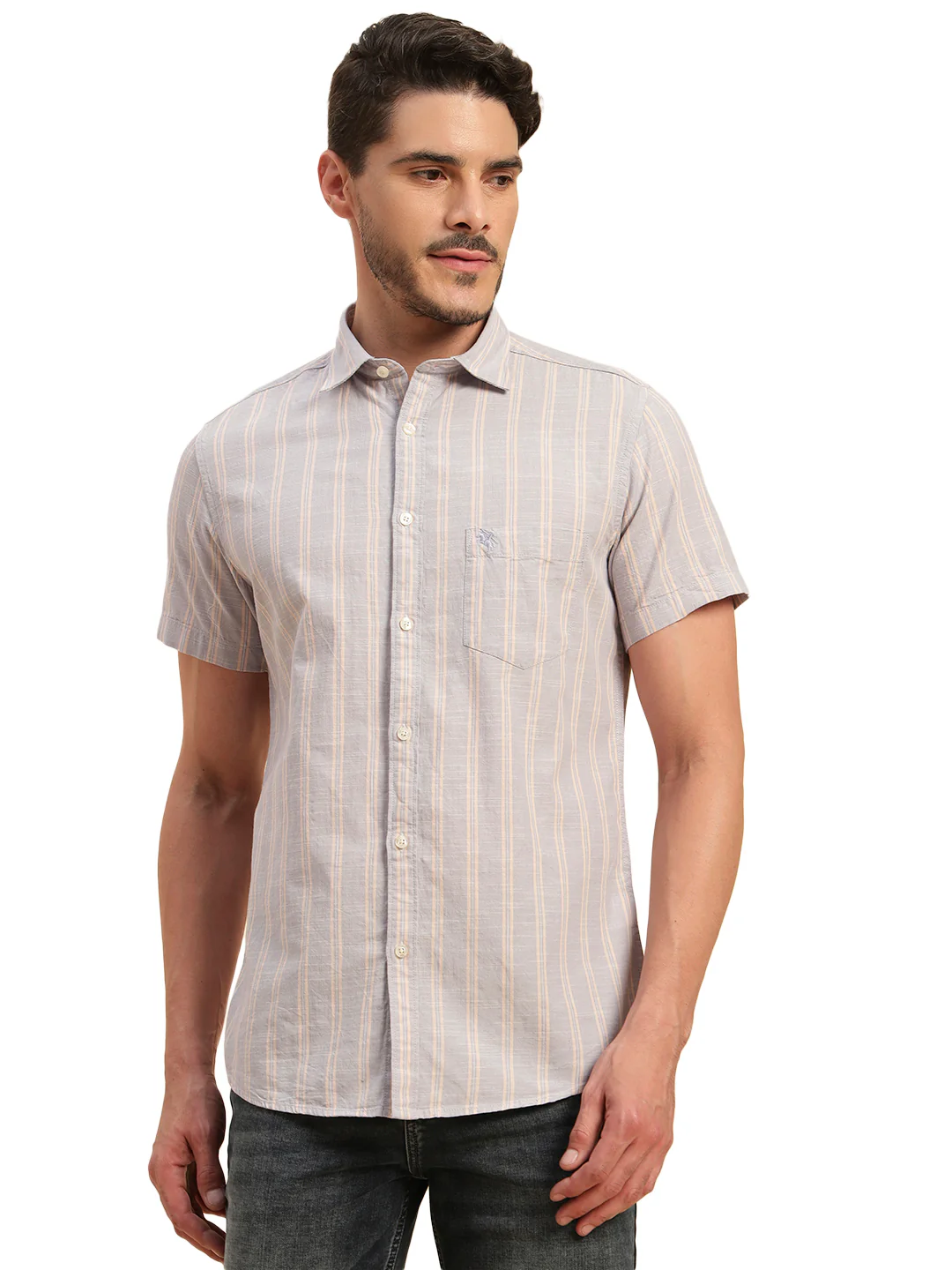 Casual Shirt for Men | Breathable & Soft with Color Fastness Regular Fit Spread Collar Neck Cotton Fabric Striped Pattern - Image 2