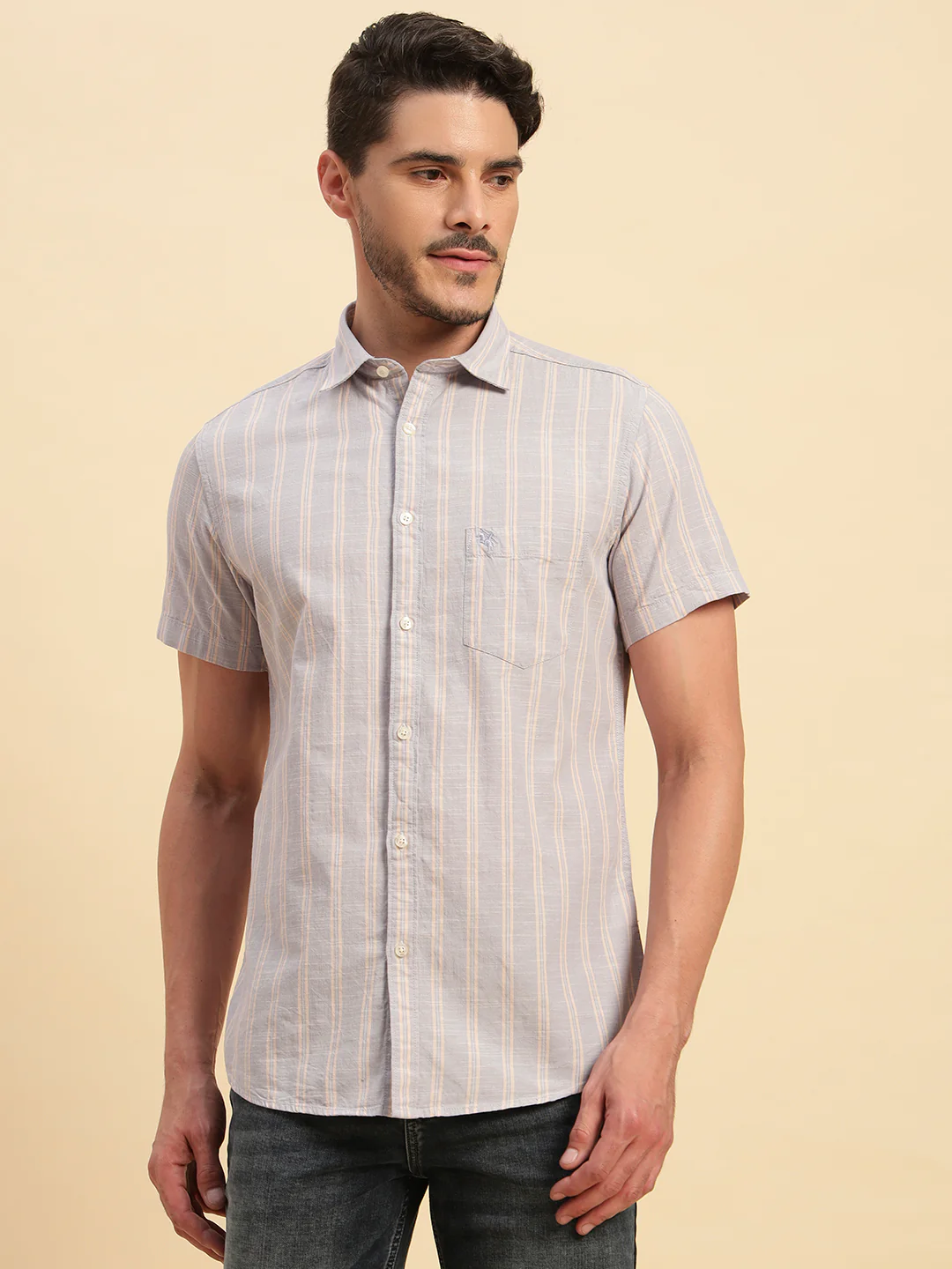 Casual Shirt for Men | Breathable & Soft with Color Fastness Regular Fit Spread Collar Neck Cotton Fabric Striped Pattern - Image 3